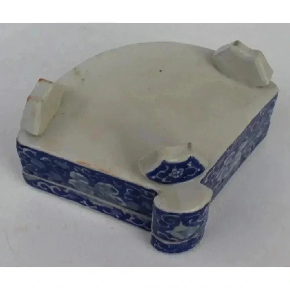 Vintage Antique Porcelain Asian Japanese Asahi Fan Trinket Footed Jewelry Box